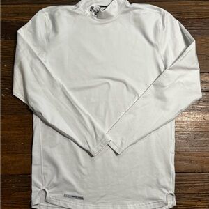 Under Armour Shirt Mens M White Fitted Coldgear Base Layer Thick Mock Neck